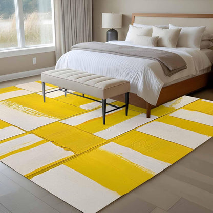 8x10 Abstract Art Area Rug for Spacious Living Room, Washable Low Pile Non Slip Rug Modernism Yellow Color Block