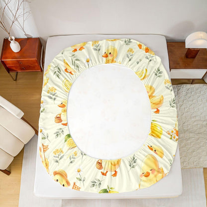 Kawaii Yellow Duck Bedding Set Twin Cute Cartoon Rubber Duck Fitted Sheet Rustic Daisy Floral Bed Sheets for Kids Boys Girls,Summer Fruit Lemon Bed Cover 2 Pcs