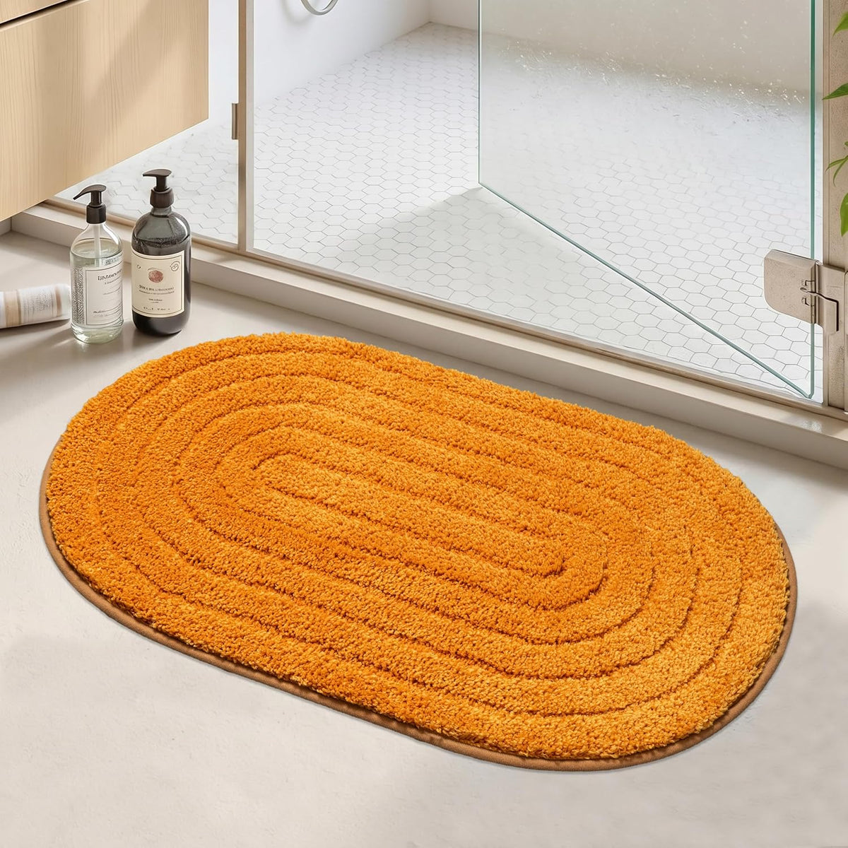 Half Circle Boho Bathroom Rugs with Tassels Non Slip Absorbent