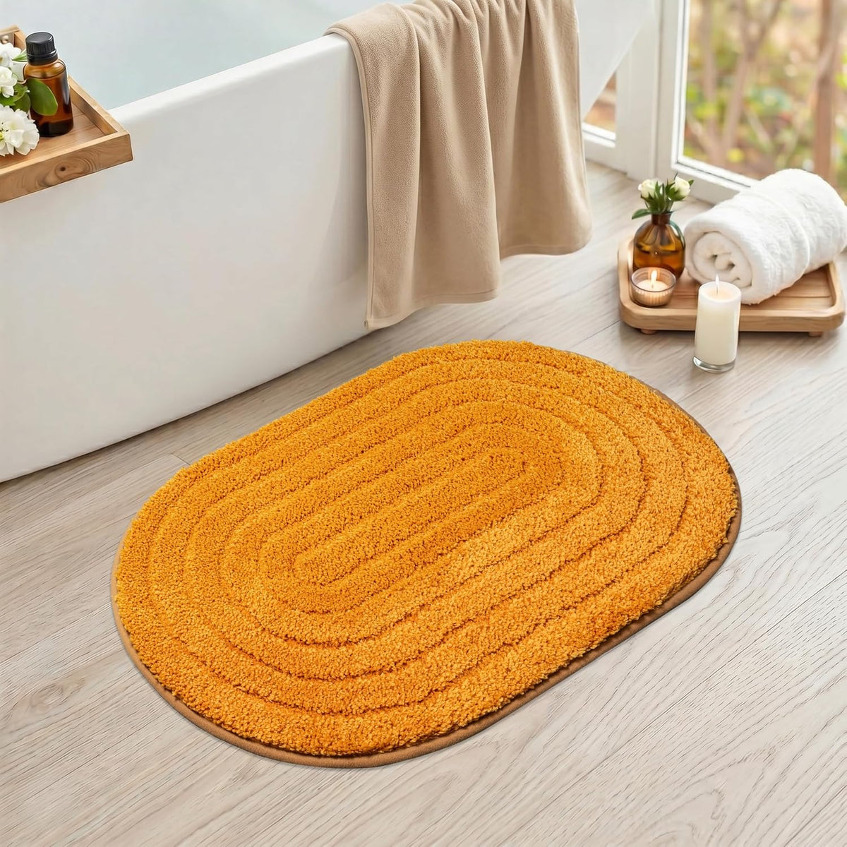 Half Circle Boho Bathroom Rugs with Tassels Non Slip Absorbent