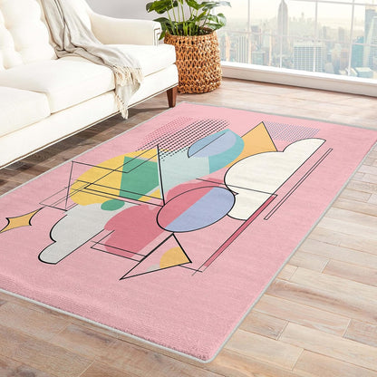 Geo Abstract Rug 5x6 Area Rugs, Mid-Century Modern Area Rug for Bedroom Living Room, Pastel Art Carpet, Soft Low Pile Home Decor Rug, Washable Non-Slip Indoor Large Rugs