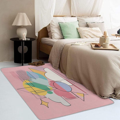 Geo Abstract Rug 5x6 Area Rugs, Mid-Century Modern Area Rug for Bedroom Living Room, Pastel Art Carpet, Soft Low Pile Home Decor Rug, Washable Non-Slip Indoor Large Rugs