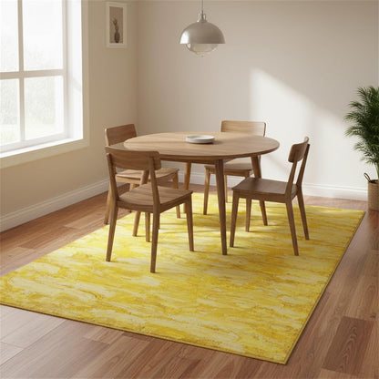 Minimalist Abstract Oil Painting Texture Livingroom Rugs 4x6 Modern Bright Yellow Art Deco Aesthetic Area Rug for Bedroom Dining Room Soft Washable Non Skid Big Carpet Thin Entryway Floor Mats