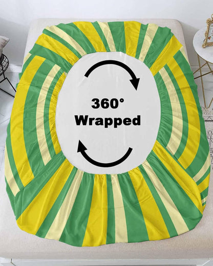 Twin Sze Fitted Sheet Set - Lemon Green Yellow 2 Piece Bedding Sets 16" Deep Pocket Fitted Sheet with 1 Pillowcase, Summer Modern Farmhouse Striped Brushed Microfiber Hotel Luxury Bed Sheets