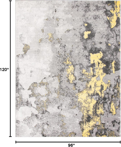 Area Rug 8x10 - Adirondack Collection - Large - Grey & Yellow, Modern Abstract Design, Non-Shedding & Easy Cleaning, Ideal for Living Room, Bedroom, Office, Dining Space (ADR134H)