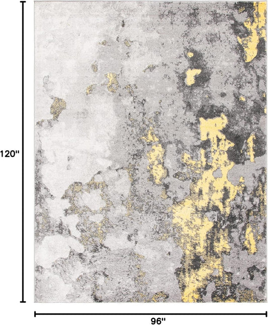Area Rug 8x10 - Adirondack Collection - Large - Grey & Yellow, Modern Abstract Design, Non-Shedding & Easy Cleaning, Ideal for Living Room, Bedroom, Office, Dining Space (ADR134H)