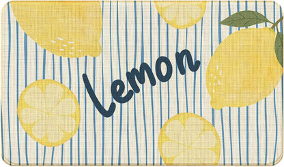 Chicimln Summer Yellow Lemon Door Mat, Lemon Citrus Fruit Non-Slip Linen Doormat Outdoor Indoor Entrance, Blue Striped Coastal Welcome Mats Rugs for Entryway Front Door Porch, 17x30 Inch