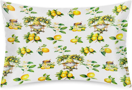 Satin Pillowcase for Hair and Skin Flower Yellow Lemon Soft Slip Cooling Pillow Covers with Hidden Zipper Queen Size Pillow Case for Bed Couch Women Men Girls Kids Boys 20x30in