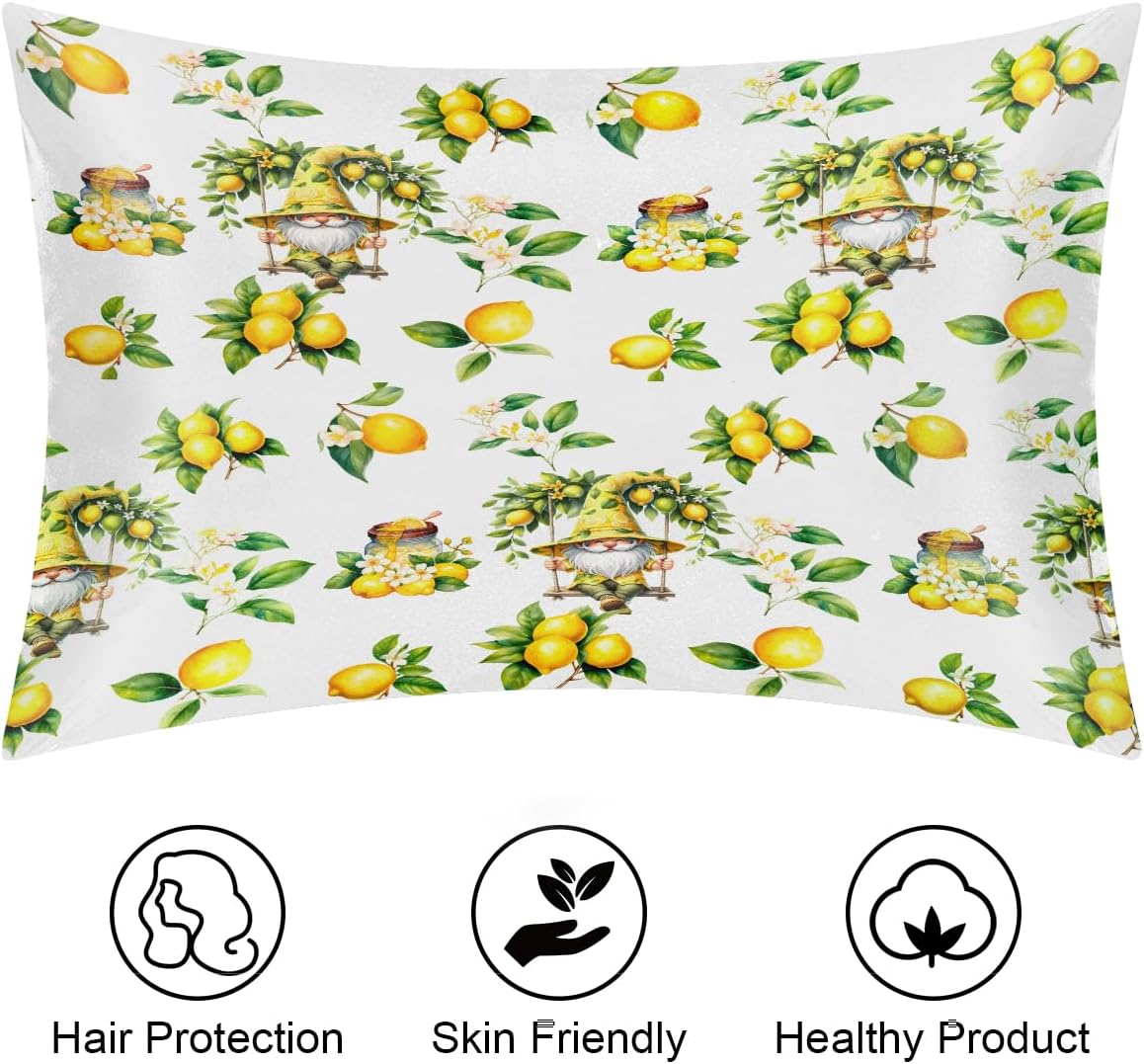Satin Pillowcase for Hair and Skin Flower Yellow Lemon Soft Slip Cooling Pillow Covers with Hidden Zipper Queen Size Pillow Case for Bed Couch Women Men Girls Kids Boys 20x30in