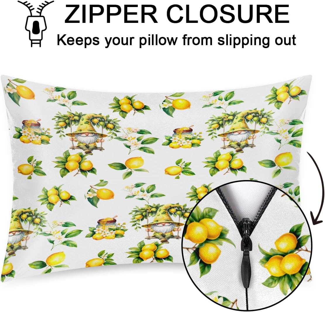 Satin Pillowcase for Hair and Skin Flower Yellow Lemon Soft Slip Cooling Pillow Covers with Hidden Zipper Queen Size Pillow Case for Bed Couch Women Men Girls Kids Boys 20x30in