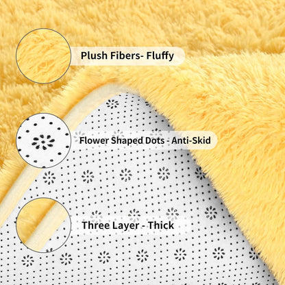 Large Area Rugs for Living Room, 4x6 Feet Yellow Shaggy Rug Fluffy Throw Carpets, Ultra Soft Plush Modern Indoor Fuzzy Rugs for Bedroom Girls Kids Nursery Room Dorm Home Decor