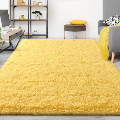 Large Area Rugs for Living Room, 4x6 Feet Yellow Shaggy Rug Fluffy Throw Carpets, Ultra Soft Plush Modern Indoor Fuzzy Rugs for Bedroom Girls Kids Nursery Room Dorm Home Decor