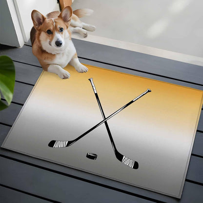 Ice Hockey Entryway Rug 2'x3', Winter Sports Yellow Grey Gradients Small Area Rug Non-Slip Front Door Mat Washable Floor Carpet for Indoor Entrance Kitchen Bathroom