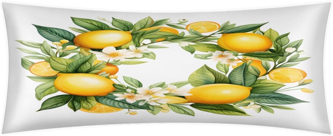 Fruit Lemon Yellow Body Pillow Covers Decorative Soft Bedding Satin Pillowcase with Zipper Closure Cooling Breathable Long Pillow Case-21"x 54"