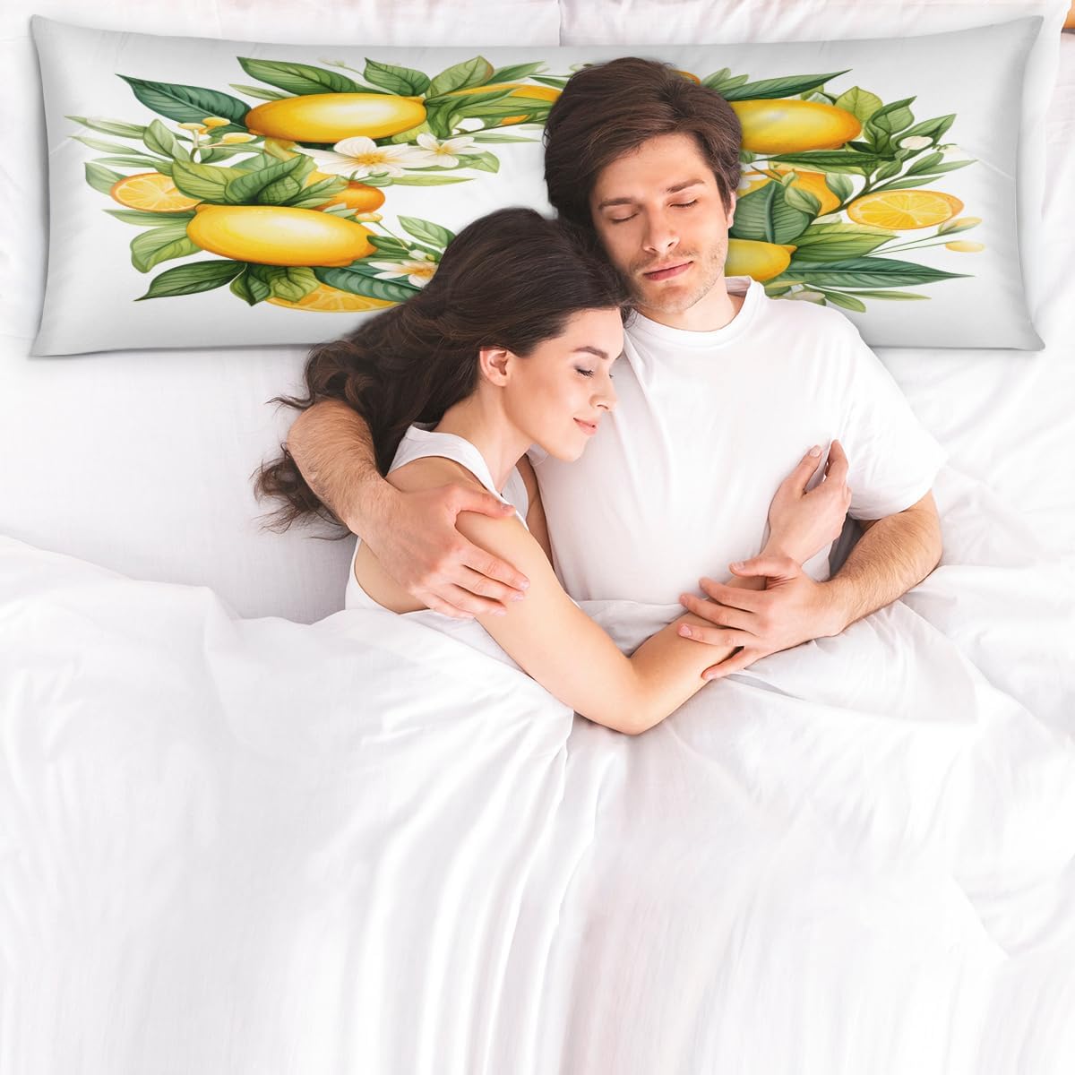 Fruit Lemon Yellow Body Pillow Covers Decorative Soft Bedding Satin Pillowcase with Zipper Closure Cooling Breathable Long Pillow Case-21"x 54"