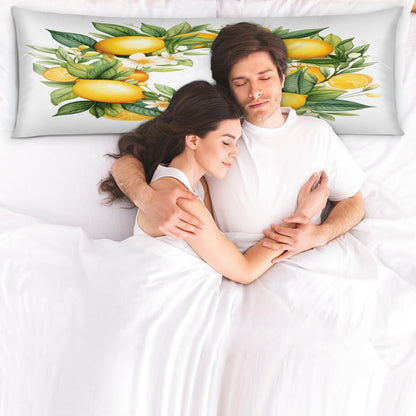 Fruit Lemon Yellow Body Pillow Covers Decorative Soft Bedding Satin Pillowcase with Zipper Closure Cooling Breathable Long Pillow Case-21"x 54"