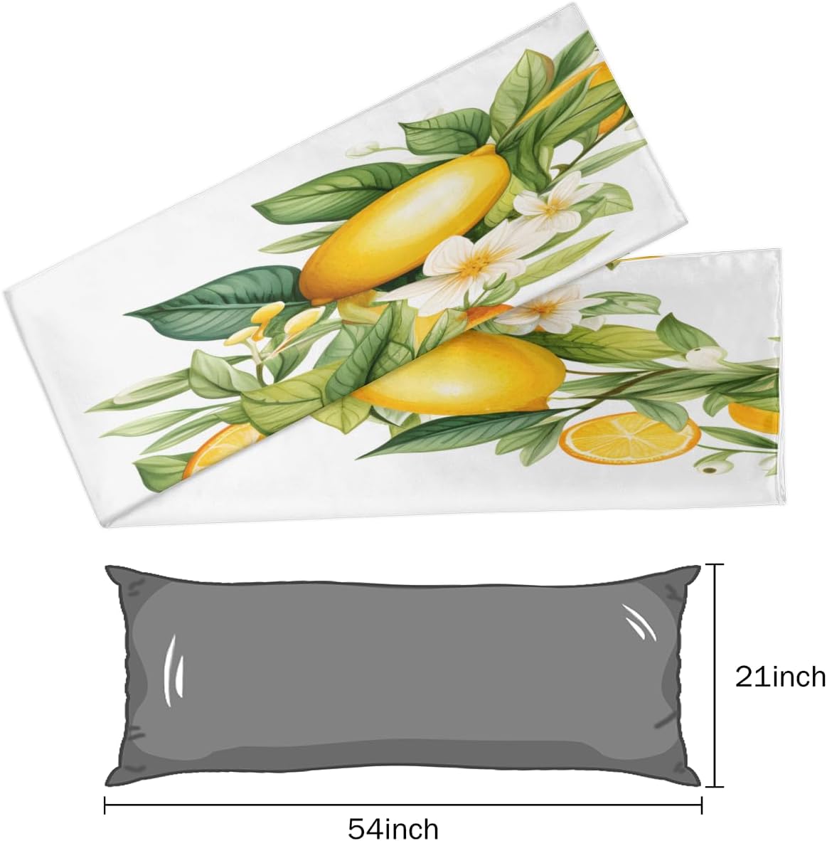 Fruit Lemon Yellow Body Pillow Covers Decorative Soft Bedding Satin Pillowcase with Zipper Closure Cooling Breathable Long Pillow Case-21"x 54"