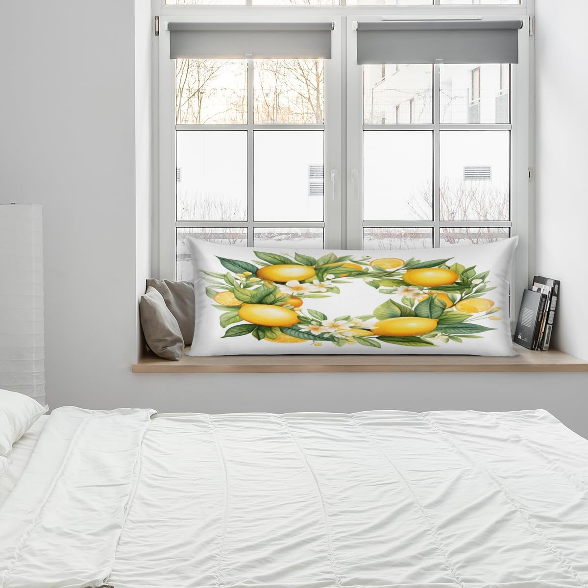 Fruit Lemon Yellow Body Pillow Covers Decorative Soft Bedding Satin Pillowcase with Zipper Closure Cooling Breathable Long Pillow Case-21"x 54"