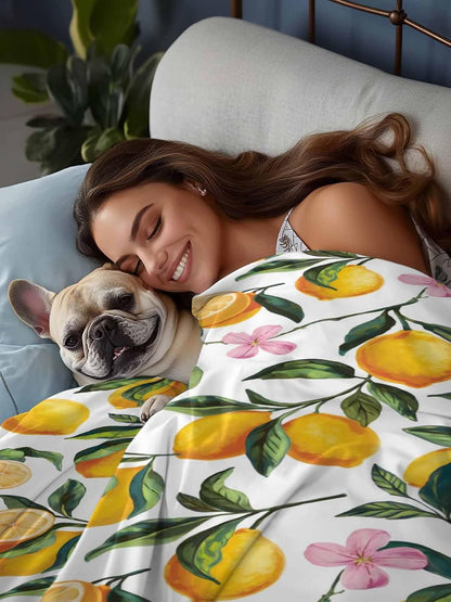 Twin Flat Sheet Only,Summer Lemon Floral Seamless Top Sheet Breathable Soft Brushed Polyester Microfiber Bed Sheets,Yellow on White Hotel Luxury Bedding Sheets for Women,Men,Teens
