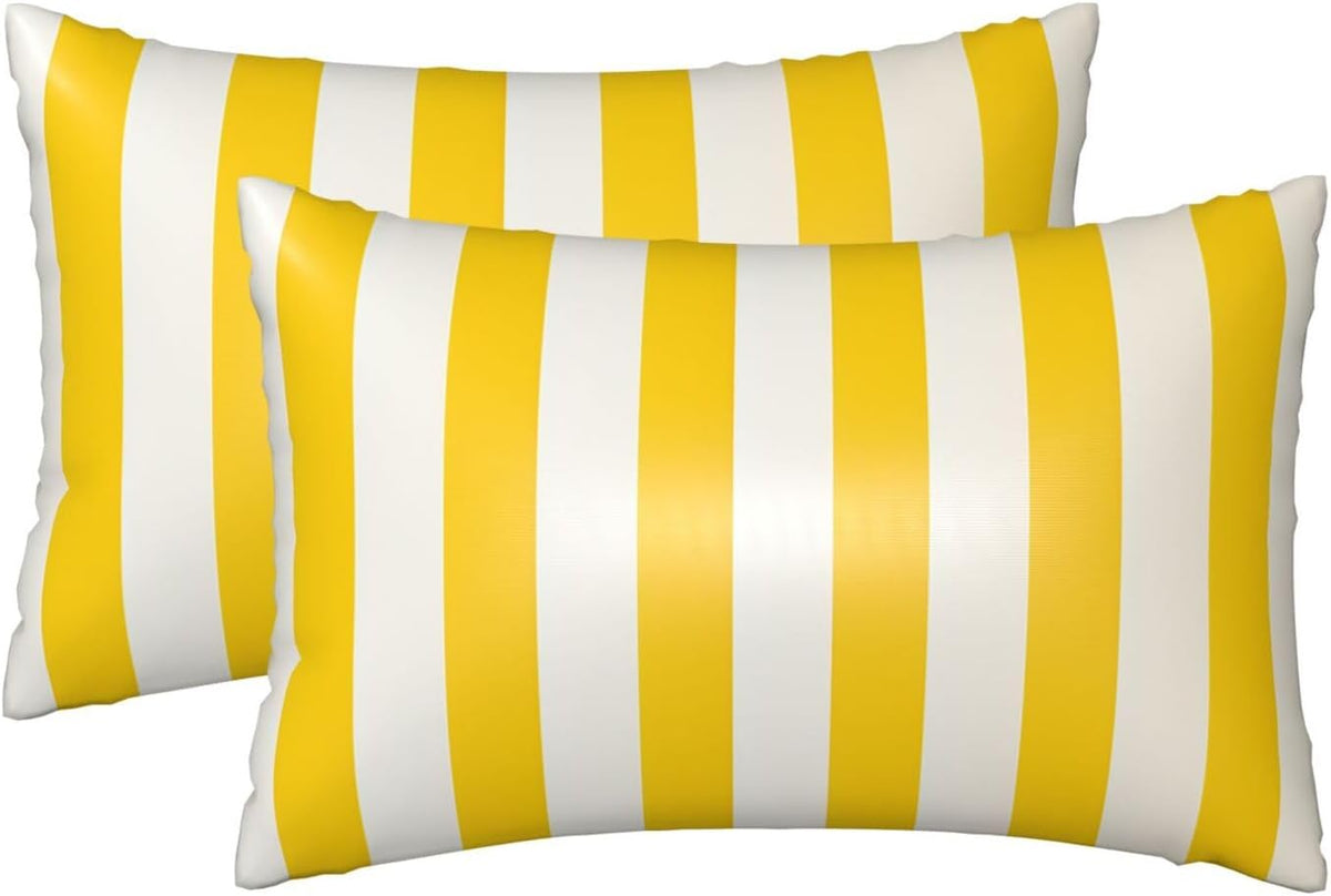Silk Pillow Cases Set of 2, 20x30 Inches Queen Pillowcase for Hair and Skin, Soft Satin Bed Pillow Protector Covers with Hidden Zipper, Lemon Yellow Stripes Pillow Cover for Sleeping Gift