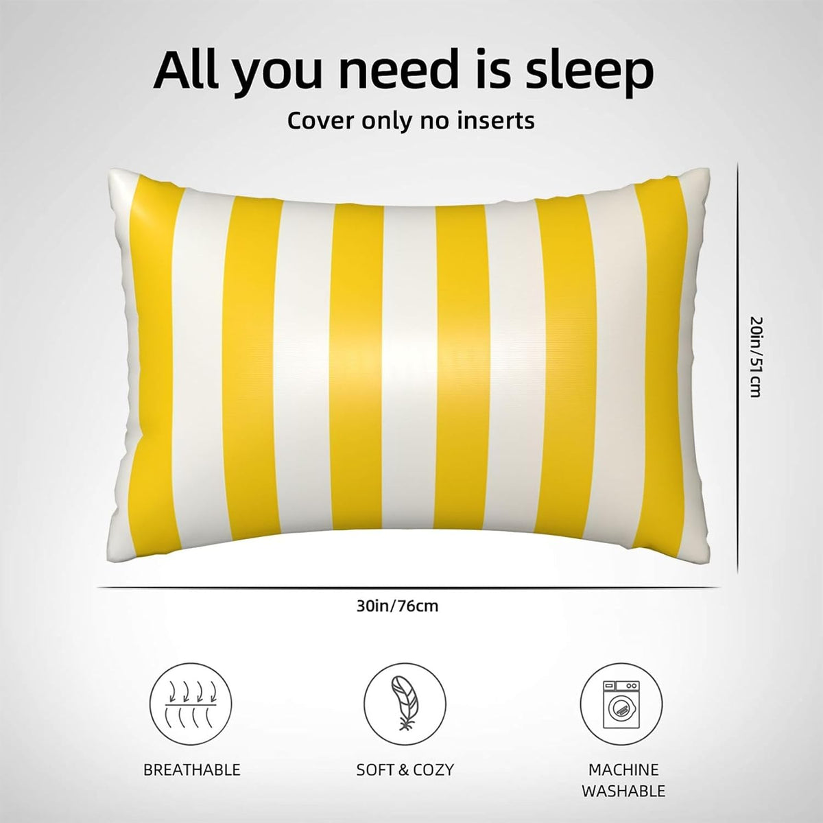 Silk Pillow Cases Set of 2, 20x30 Inches Queen Pillowcase for Hair and Skin, Soft Satin Bed Pillow Protector Covers with Hidden Zipper, Lemon Yellow Stripes Pillow Cover for Sleeping Gift