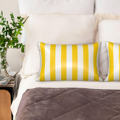 Silk Pillow Cases Set of 2, 20x30 Inches Queen Pillowcase for Hair and Skin, Soft Satin Bed Pillow Protector Covers with Hidden Zipper, Lemon Yellow Stripes Pillow Cover for Sleeping Gift