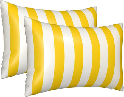 Silk Pillow Cases Set of 2, 20x30 Inches Queen Pillowcase for Hair and Skin, Soft Satin Bed Pillow Protector Covers with Hidden Zipper, Lemon Yellow Stripes Pillow Cover for Sleeping Gift