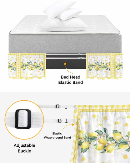 Yellow Lemon Bed Skirt Queen Size 16 Inch Drop, Adjustable Elastic Wrap Around Bed Skirts Easy Fitting Dust Ruffle Bedskirt Bed Frame Cover Summer Botanical Plaid Elegant Pastoral