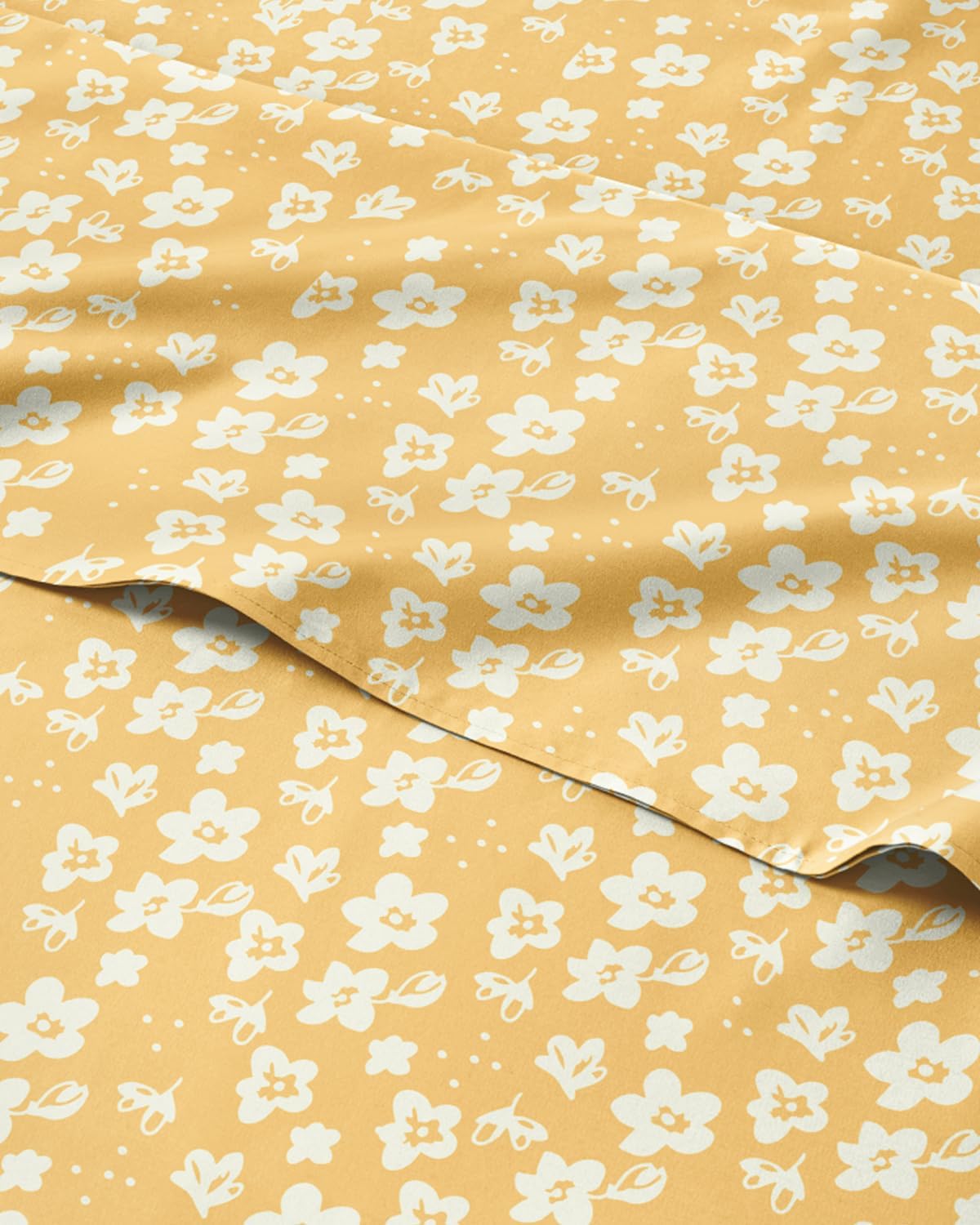 Queen 4 Piece Floral Sheet Set - Soft, Breathable & Cooling - Yellow Meadow