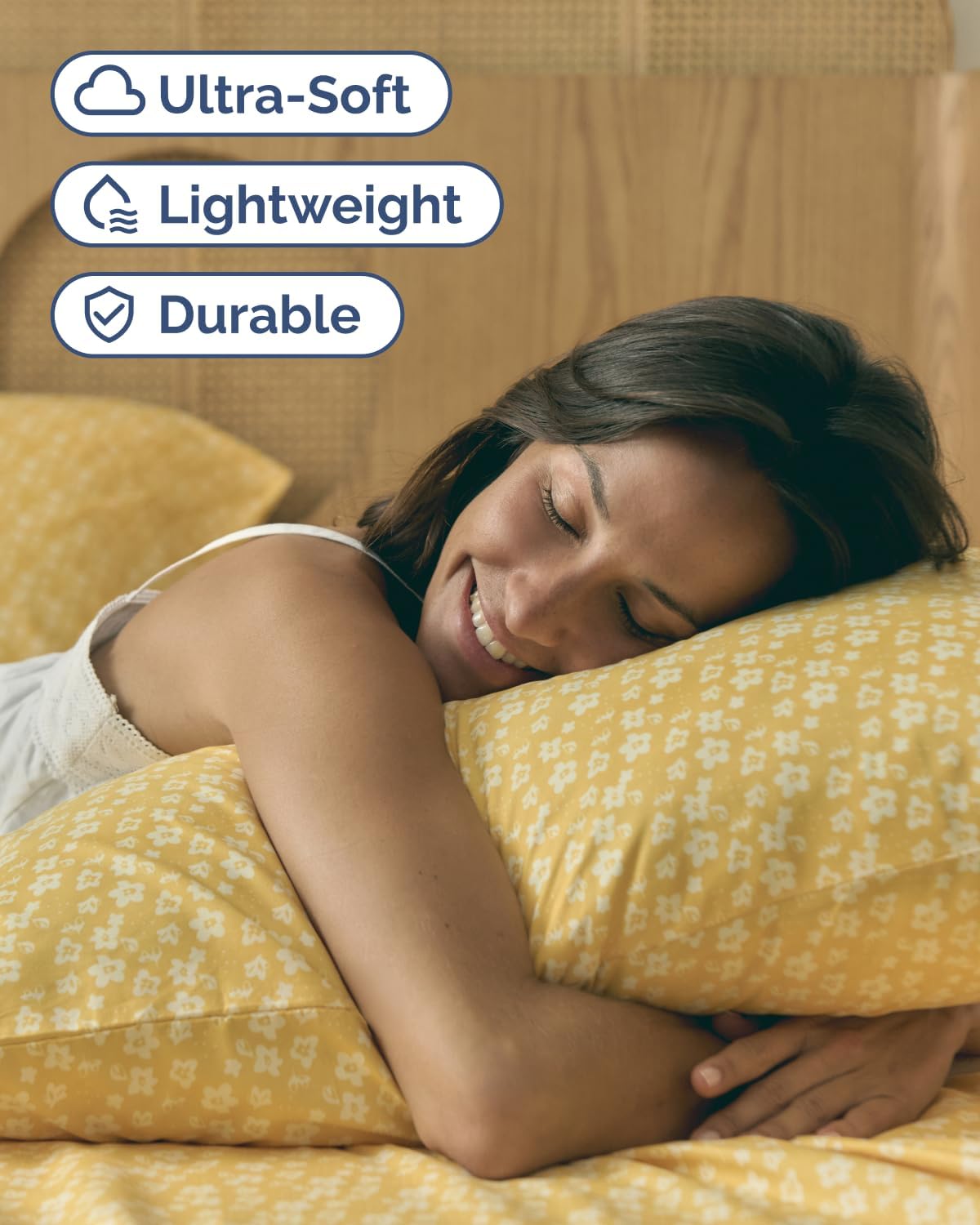Queen 4 Piece Floral Sheet Set - Soft, Breathable & Cooling - Yellow Meadow