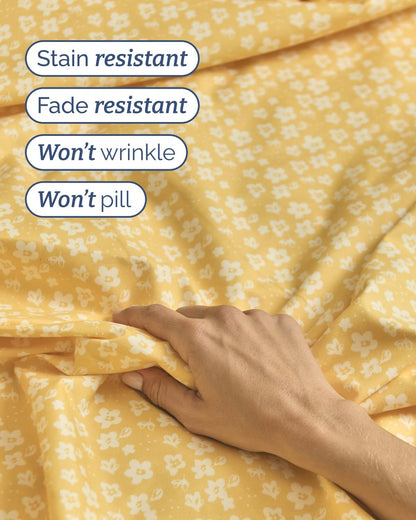 Queen 4 Piece Floral Sheet Set - Soft, Breathable & Cooling - Yellow Meadow