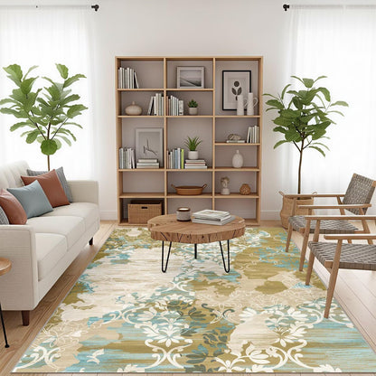 4x6 Area Rugs,Abstract Area Rugs, Modern Washable Non-Slip Rug for Living Room, Bedroom, Dining Room, Soft Low Pile Carpet, Neutral Decor for Home and Office,Abstract Floral - Yellow