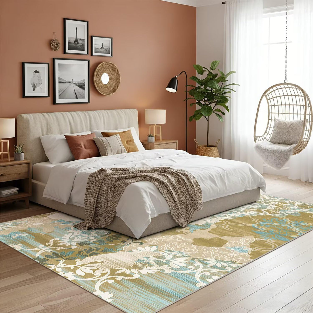 4x6 Area Rugs,Abstract Area Rugs, Modern Washable Non-Slip Rug for Living Room, Bedroom, Dining Room, Soft Low Pile Carpet, Neutral Decor for Home and Office,Abstract Floral - Yellow