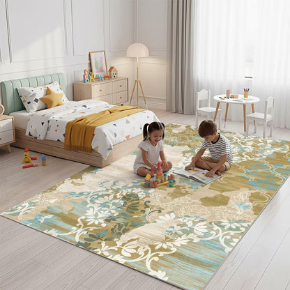 4x6 Area Rugs,Abstract Area Rugs, Modern Washable Non-Slip Rug for Living Room, Bedroom, Dining Room, Soft Low Pile Carpet, Neutral Decor for Home and Office,Abstract Floral - Yellow