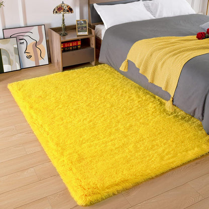 Amearea Premium Soft Fluffy Rug 4x5.3, Fuzzy Area Rugs for Bedroom, Yellow