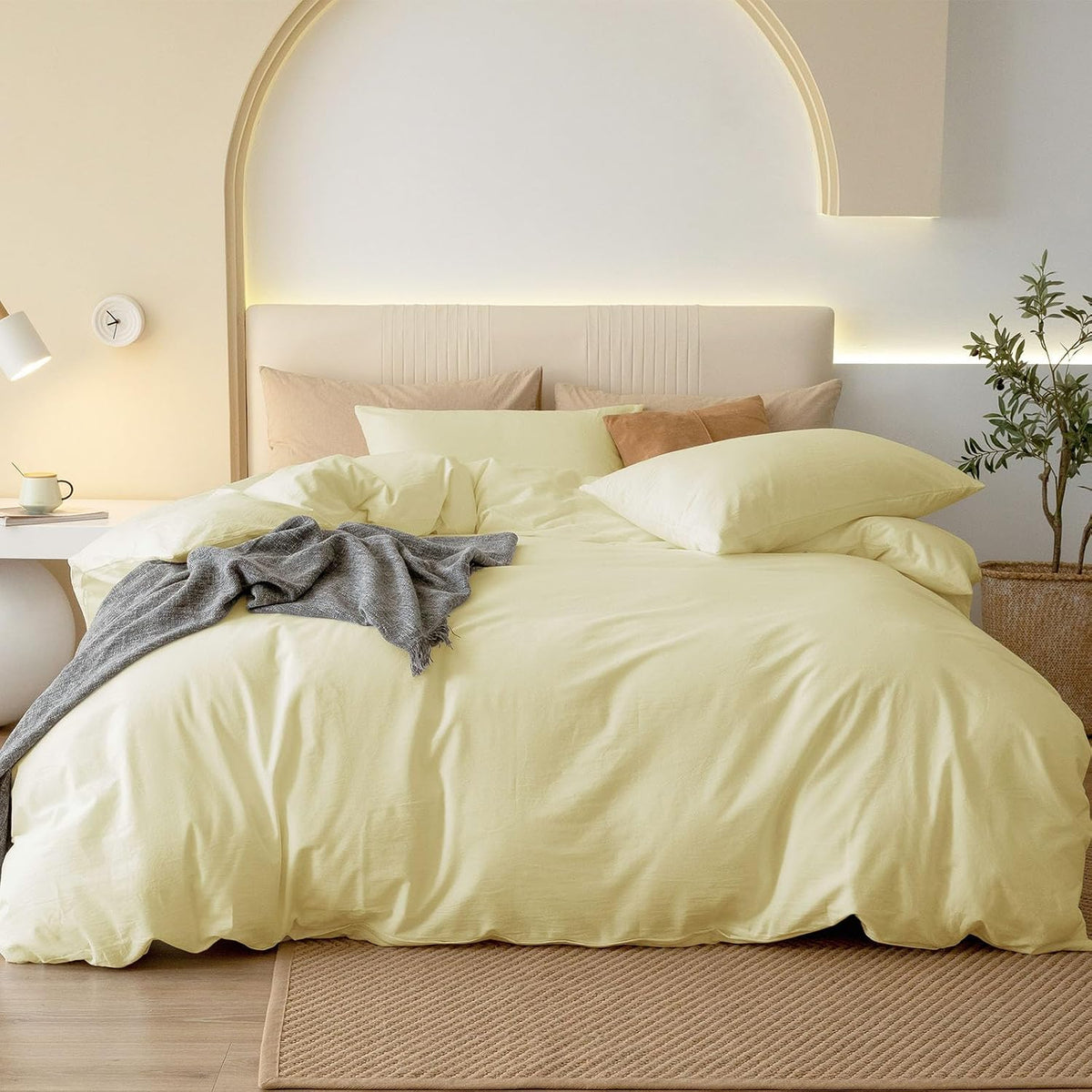 JIYUAN Twin Washed Cotton Duvet Cover Set, 2-Piece, Relaxed Linen Feel