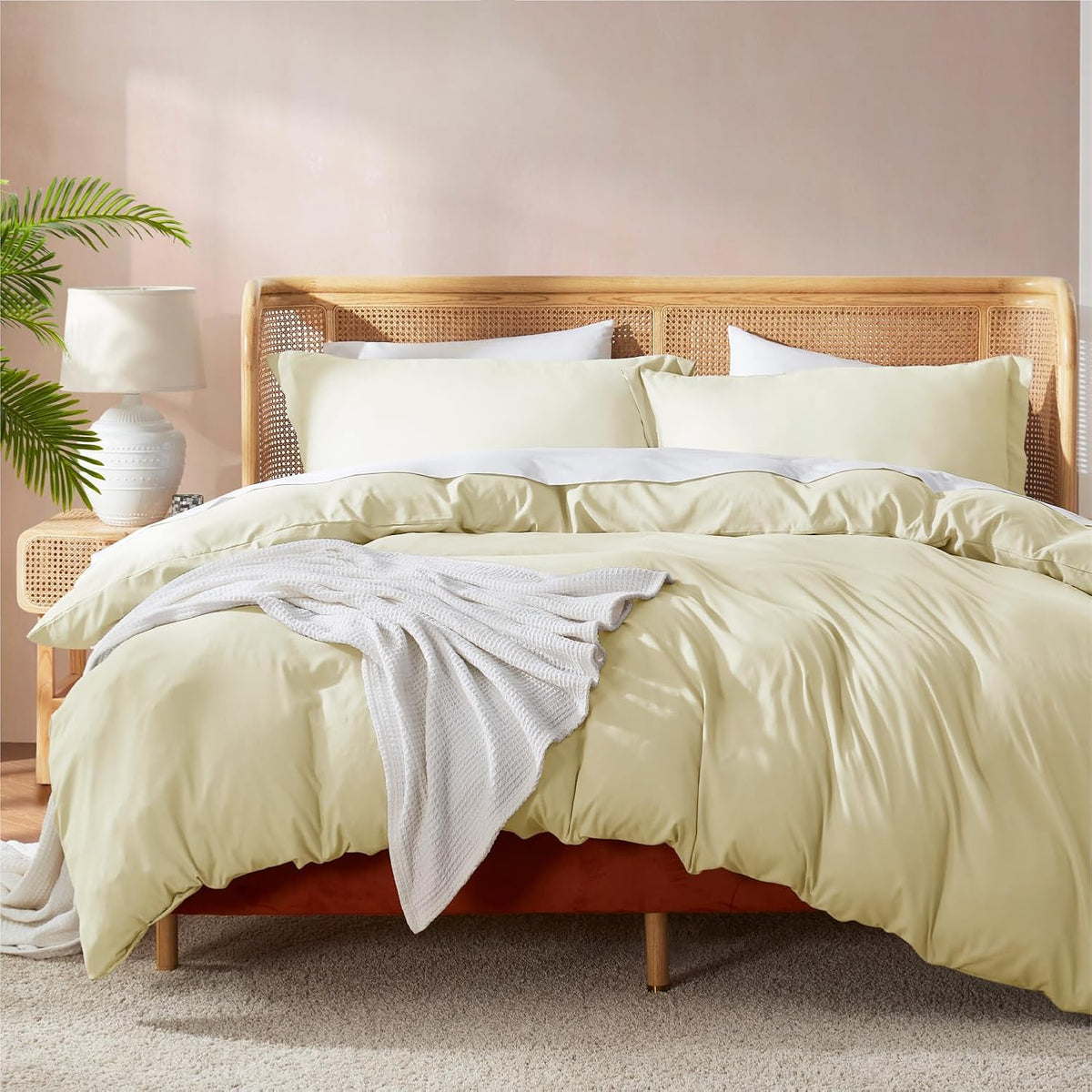 Vanilla Yellow Duvet Cover Full Size - Soft Double Brushed Full Size Duvet Cover Set, 3 Piece, with Button Closure, 1 Duvet Cover 80x90 inches and 2 Pillow Shams