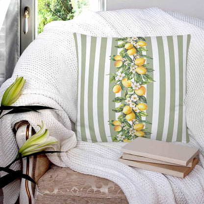 Retro Yellow Lemon 2PCS Throw Pillow Covers for Couch Sofa Bed, Sage Green Stripe Pillow Covers 16x16 inch, Standard Pillowcases Set Decorative Cushion Covers for Living Room Bedroom