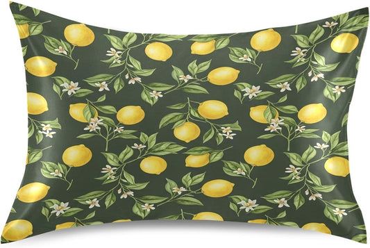 Ripe Yellow Lemons Satin Pillowcase for Hair and Skin Soft Breathable Wrinkle-Free Pillow Cases with Envelope Closure Cooling Pillow Covers for Sleeping Standard Size