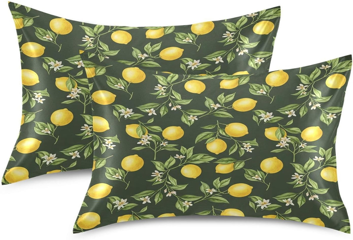 Ripe Yellow Lemons Satin Pillowcase for Hair and Skin Soft Breathable Wrinkle-Free Pillow Cases with Envelope Closure Cooling Pillow Covers for Sleeping Standard Size