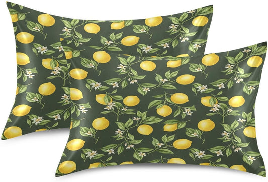 Ripe Yellow Lemons Satin Pillowcase for Hair and Skin Soft Breathable Wrinkle-Free Pillow Cases with Envelope Closure Cooling Pillow Covers for Sleeping Standard Size