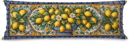 Yellow and Blue Italian Lemon 20x54 Body Pillow Cover, Summer Mediterranean Tiles Amalfi Coast Lemon Body Pillow Pillowcase with Zipper for Bed Couch