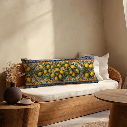 Yellow and Blue Italian Lemon 20x54 Body Pillow Cover, Summer Mediterranean Tiles Amalfi Coast Lemon Body Pillow Pillowcase with Zipper for Bed Couch