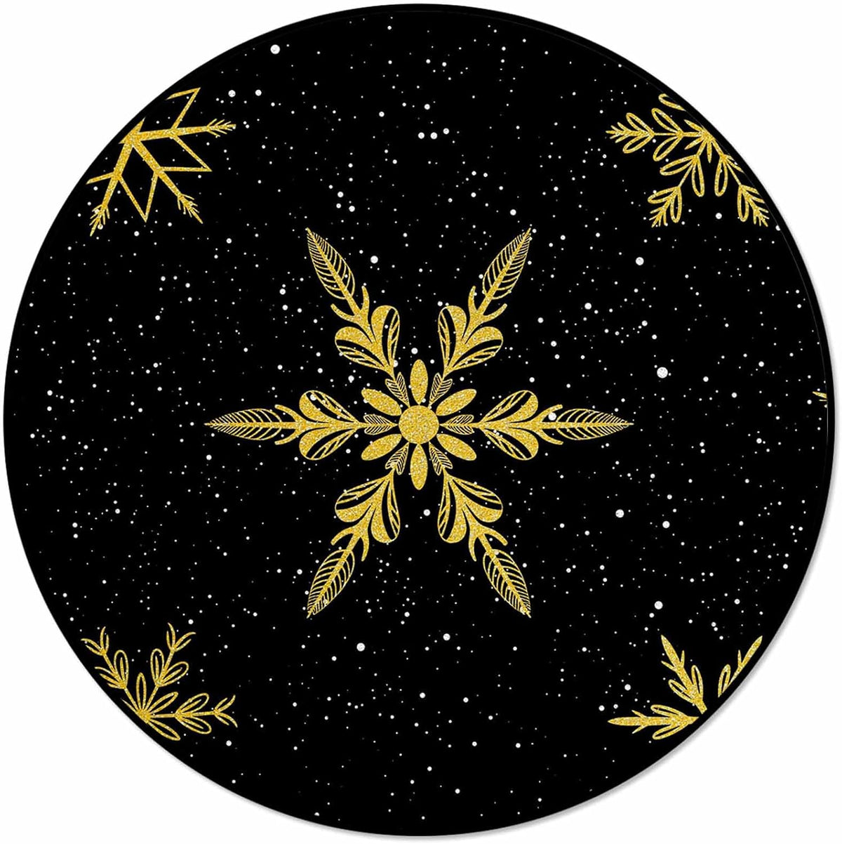 Christmas Round Area Rugs for Living Room/Bedroom/Entryway, Yellow Winter Snowflake Christmas Black Round Rugs 5Ft - Non Skid Rug Soft Circle Rug Runner Kids Room Floor Mats Throw Carpet