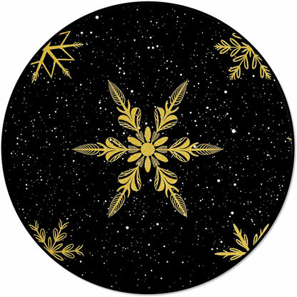 Christmas Round Area Rugs for Living Room/Bedroom/Entryway, Yellow Winter Snowflake Christmas Black Round Rugs 5Ft - Non Skid Rug Soft Circle Rug Runner Kids Room Floor Mats Throw Carpet