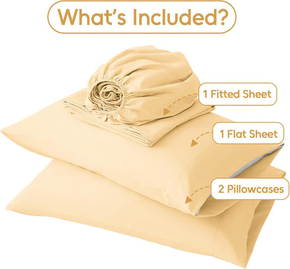 Full Sheet Set 4 Pieces, Ultra Soft & Breathable Microbifer Sheets, 1600 Thread Count Hotel Luxury Oeko-Tex Bedding, 14-16 Inch Deep Pocket Durable Wrinkle Free Bedsheets, Pale Yellow