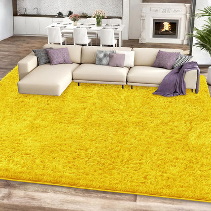 Yellow Fluffy Shag Area Rug for Bedroom Living Room Boys Kids, 4x6