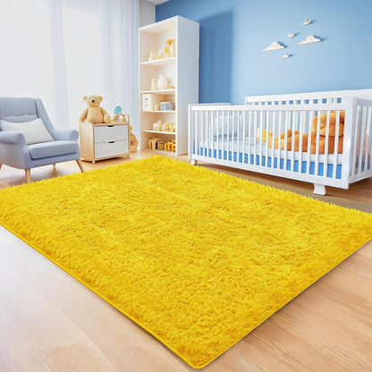Yellow Fluffy Shag Area Rug for Bedroom Living Room Boys Kids, 4x6