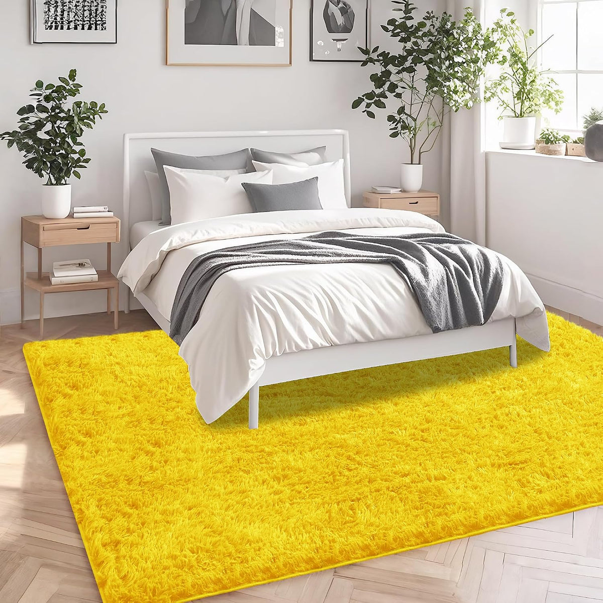 Yellow Fluffy Shag Area Rug for Bedroom Living Room Boys Kids, 4x6