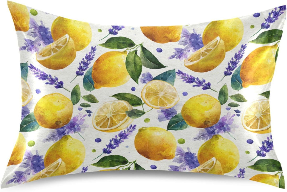 Satin Pillowcase 1 Pack Lemon Yellow Citrus Fruits (72) Similar to Silk Pillow Cases, 20" x 26" Soft Smooth Breathable Cool Pillow Cover for Hair and Skin, Standard Size